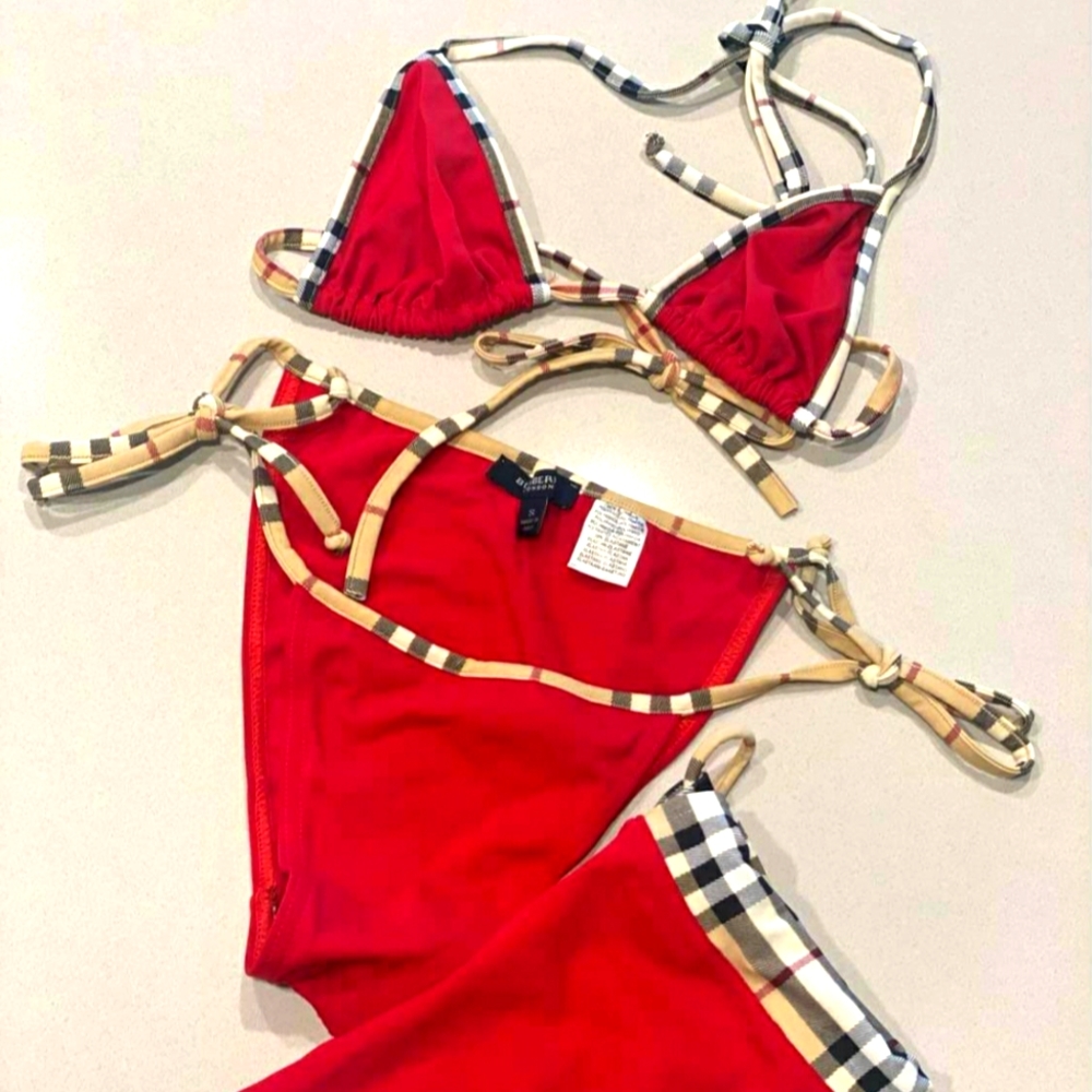 Women's Burberry Mata Vintage Check Trim Two-Piece Swimsuit